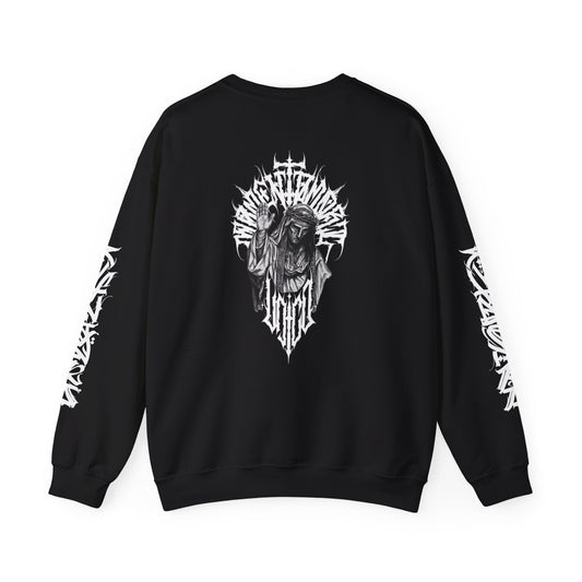 Crewneck Sweatshirt — Gothic Jesucristo Graphic with Sleeve Script