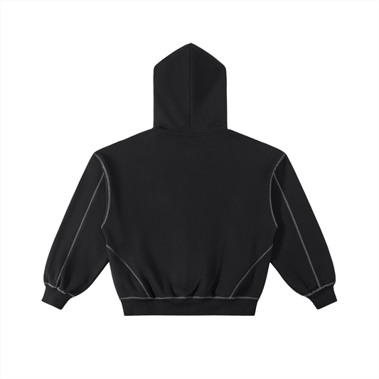 Contrast-Stitched Boxy Fleece Zip Hoodie
